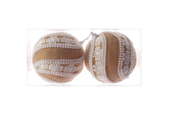 Набор шаров 10 см 2 шт мешковина с жемчугом 2016253