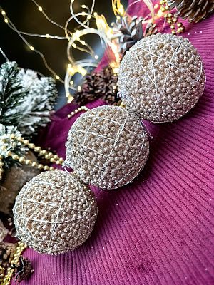 Набор шаров 8 см 3 шт шампань 10-51