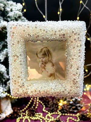 Елочная игрушка Рамка  белый 12 см Р-7468