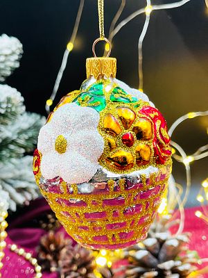 Елочная игрушка Корзина с цветами серебристый 8 см, стекло  // корзина с цветами SILVER