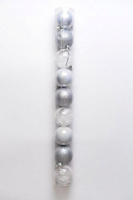 Набор шаров 6 см 9 шт серебро со снегом 60UGV09-136SILVER