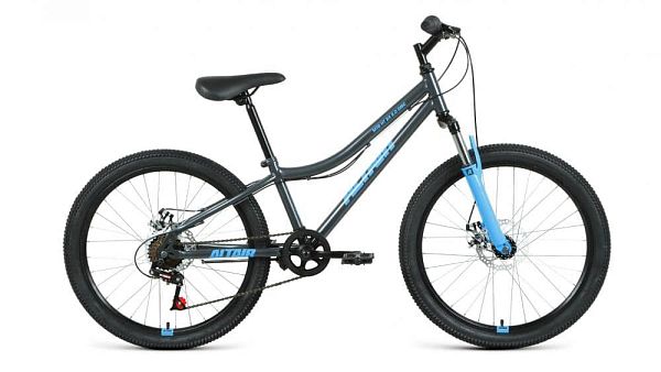 Велосипед горный ALTAIR MTB HT 24 2.0 disc 24" 12" 6 ск. темно-серый/голубой RBKT11N4P003 2021