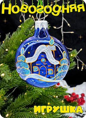 Елочная игрушка Медальон синий 6 см, стекло Елочные Сказки // медальон домик blue 1179