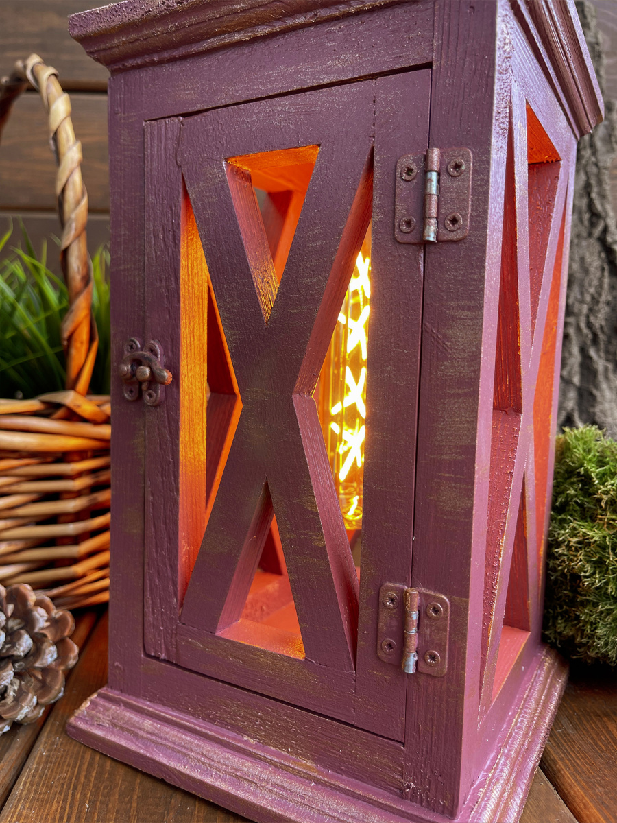 Фонарь декоративный деревянный винный V-16Винтажный кармин фото 2 Фонарь декоративный деревянный винный V-16Винтажный кармин фото 2