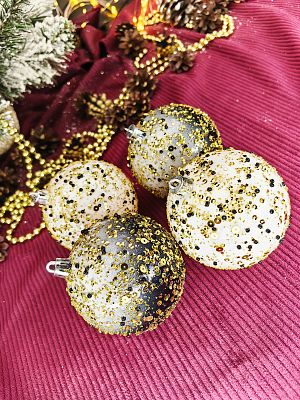 Набор шаров 8 см 4 шт черный, белый, золотой 22-20