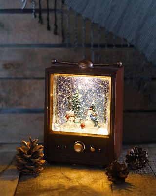 Новогодний фонарик музыкальный Телевизор с елкой и снеговиком 23 см 9920040