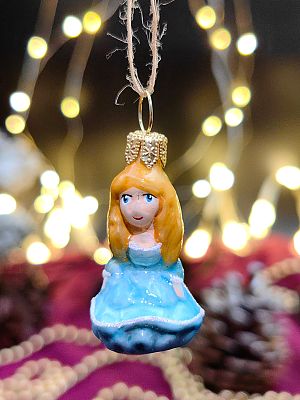 Елочная игрушка Девочка мини голубой 4 см, стекло  // девочка мини