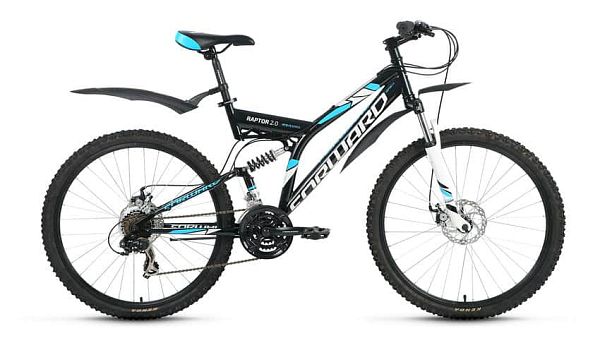 Велосипед горный двухподвес FORWARD RAPTOR 2.0 disc 26" 18" 21 ск. черный глянцевый FORWARD Raptor 2