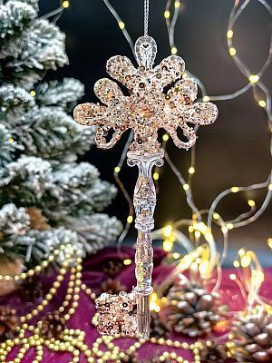 Елочная игрушка Ключ  прозрачный/шампань 15 см Р-7511