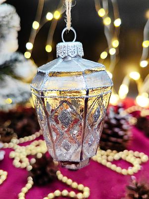 Елочная игрушка Фонарь прозрачный 8 см, стекло  // фонарь TRT