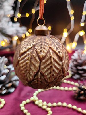 Шар бронзовый листок 8 см, стекло Merry Green MG24116