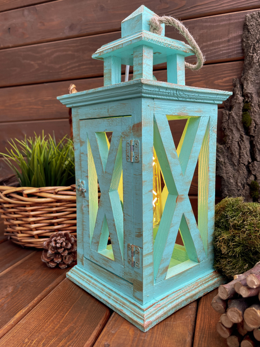 Фонарь декоративный деревянный мятный V-15Бора-бора фото 5 Фонарь декоративный деревянный мятный V-15Бора-бора фото 5