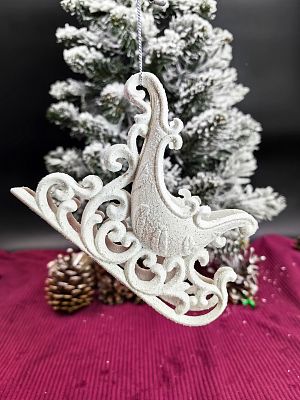 Елочная игрушка Сани белый 10х14 см 20-15 Елочная игрушка Сани белый 10х14 см 20-15