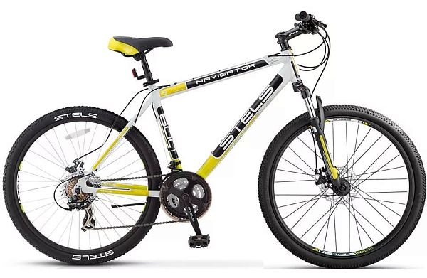 Велосипед горный STELS Navigator 600 MD 26" 20" 21 ск. Белый-черный-желтый LU071289 
