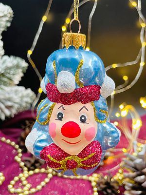 Елочная игрушка Клоун голубой 9 см, стекло  // клоун BLUE