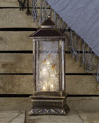 Новогодний фонарик со свечами бронзовый 27 см 411-2