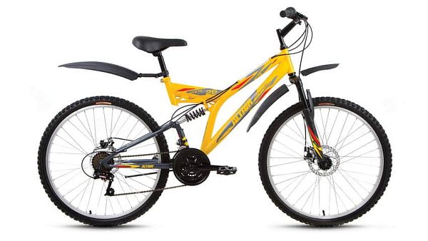 Велосипед горный двухподвес ALTAIR MTB FS disk 26" 16" желтый ALTAIR MTB FS 26 disc 16" желтый 