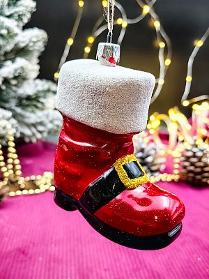 Елочная игрушка Сапожок  красный 10 см Sapog/plas/RED