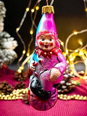 Елочная игрушка Клоун на колесе голубой/сиреневый 11 см, стекло  // клоун на колесе