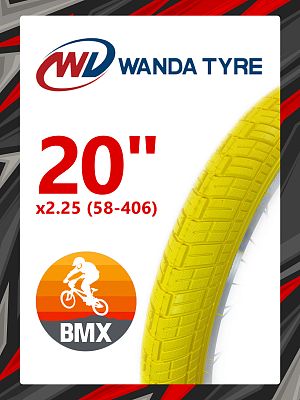 Велопокрышка Wanda 20"x2.25 (58-406) P1225 BMX  желтый P-1225WDYellow