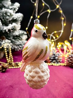 Елочная игрушка Снегирь  белый/алый 13 см Sneg/plas/WHITE