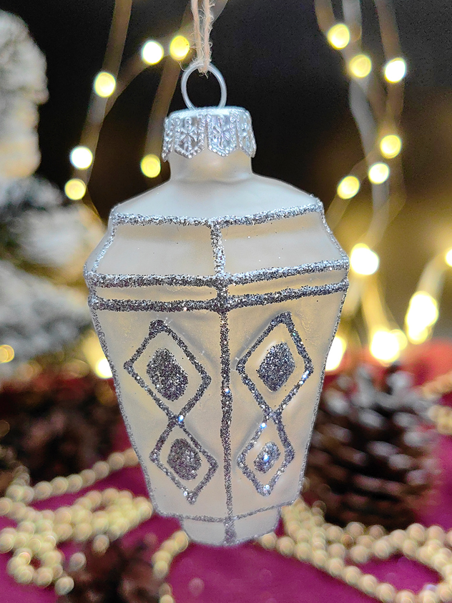 Елочная игрушка Фонарь серебристый 8 см, стекло // фонарь SILVER фото 2 Елочная игрушка Фонарь серебристый 8 см, стекло // фонарь SILVER фото 2