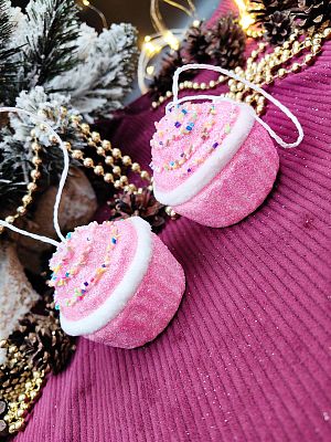 Елочная игрушка Кекс  розовый 6 см 32-42