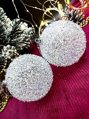 Набор шаров 10 см 2 шт белый, серебристый 110026W10