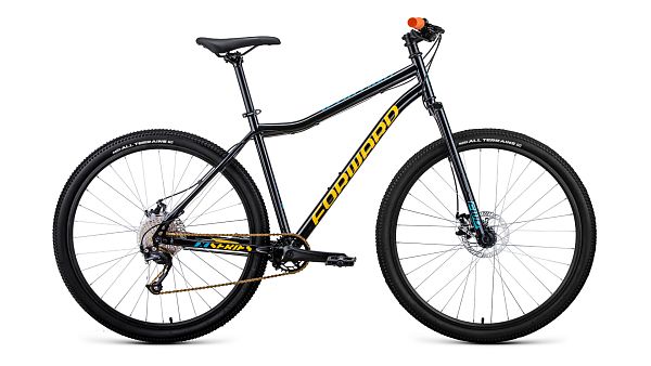 Велосипед горный FORWARD SPORTING 29 X D 29" 19" 9 ск. черный/золотой RBK22FW29970 2022 г.