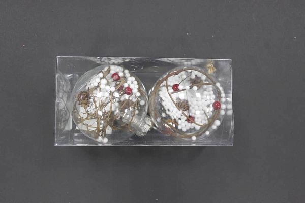 Набор шаров 10 см 2 шт прозрачный с декором 9918120