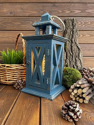 Фонарь декоративный деревянный  лазурный V-17Глубокие чувства Фонарь декоративный деревянный  лазурный V-17Глубокие чувства