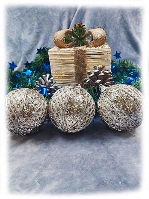 Набор шаров 8 см 3 шт шампань 803-38