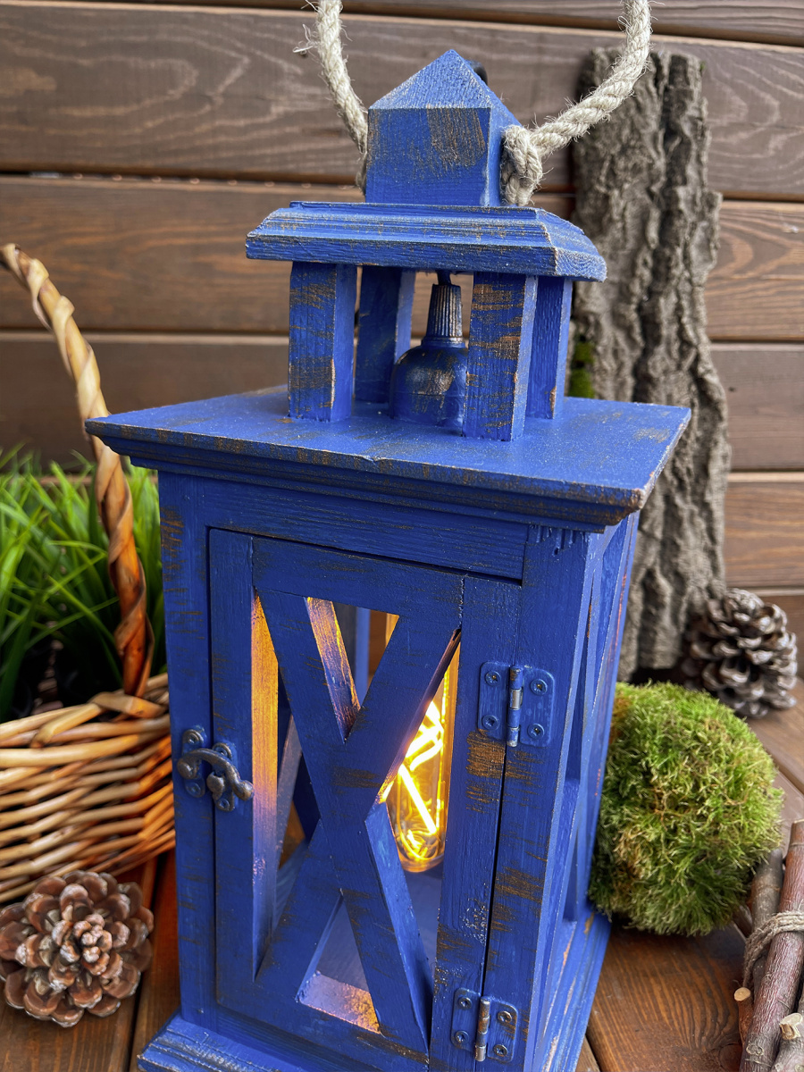 Фонарь декоративный деревянный индиго V-18Индиго фото 3 Фонарь декоративный деревянный индиго V-18Индиго фото 3