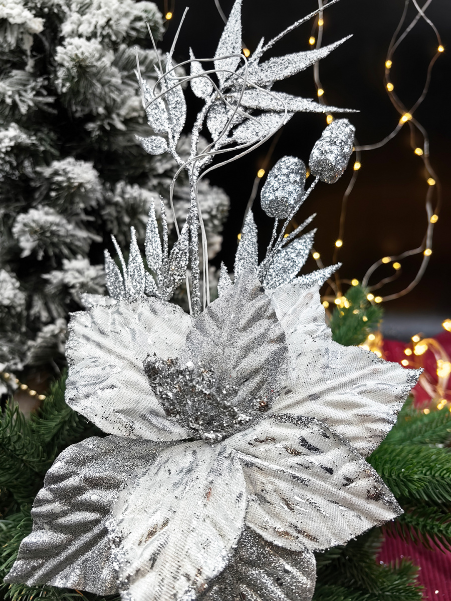 Цветок серебристый d 19 см Flo-12-68silver фото 2 Цветок серебристый d 19 см Flo-12-68silver фото 2