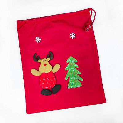 Мешочек для подарков с оленем 53x45 см красный  9817400ol