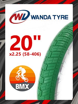 Велопокрышка Wanda 20"x2.25 (58-406) P1225 BMX  зеленый P-1225WDGreen