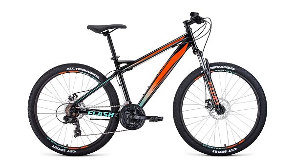 Велосипед горный FORWARD  FLASH 26 2.2 S disc 26" 17" черный/оранжевый RBKW1M16GS38 2021