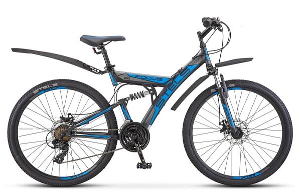 Велосипед горный двухподвес  STELS Focus V 26" 18" Черный-серый-синий LU066007 