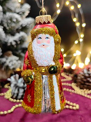 Елочная игрушка Дед Мороз красный 12 см, стекло  // Дед Мороз большой