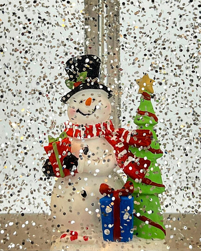 													Новогодний фонарик музыкальный Подарок снеговик 20 см К130-899 фото 3
