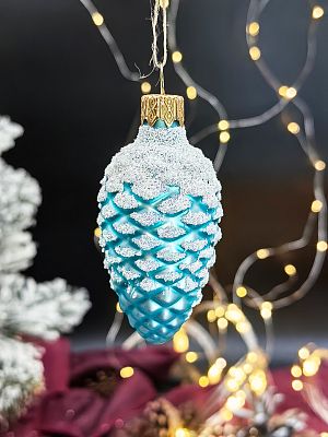 Елочная игрушка Шишка бирюза матовый 7 см, стекло  // шишка BIR M