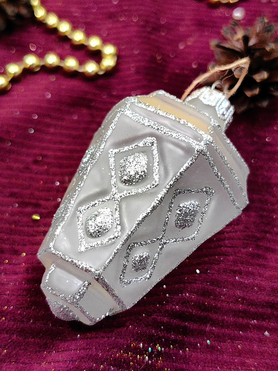 Елочная игрушка Фонарь серебристый 8 см, стекло // фонарь SILVER фото 3 Елочная игрушка Фонарь серебристый 8 см, стекло // фонарь SILVER фото 3