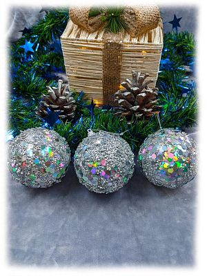 Набор шаров 8 см 3 шт серебристый 803-48