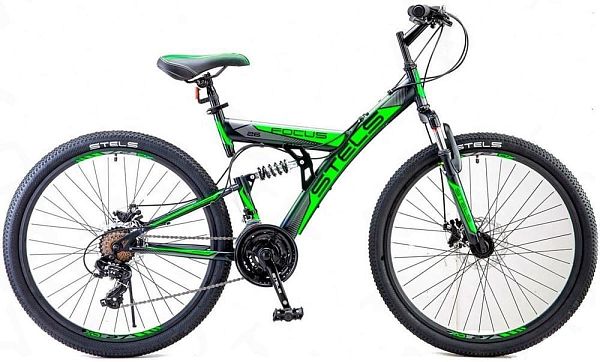 Велосипед горный двухподвес STELS Focus MD 26" 18" 21 ск. черно-зеленый LU073824 