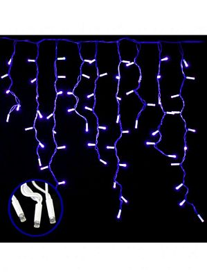 Светодиодная бахрома 3 м, синий 80 LED, статичный с FLASH эффектом, провод белый, К130-223