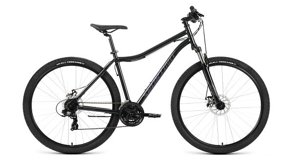 Велосипед горный FORWARD SPORTING 29 2.0 D 29" 21" 21 ск. черный/темно-серый RBK22FW29940 2022 г.