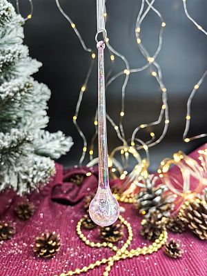 Подвеска на елку Капля  розовый 14 см MG24443