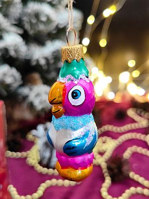 Елочная игрушка Попугай фуксия 8 см, стекло  // попугай