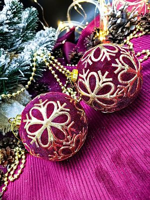 Набор шаров 10 см 2 шт Бархат бордовый 9920428