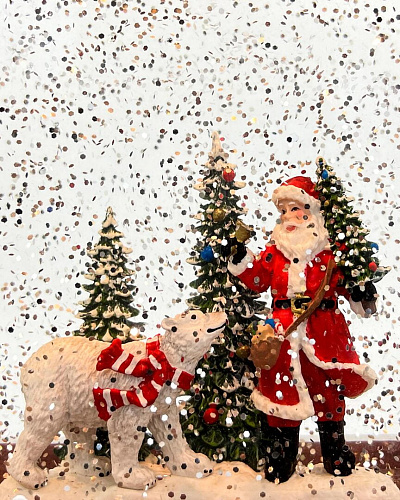 													Новогодний фонарик музыкальный Домик Дед Мороз и медведь 24 см Р-5039-1 фото 3
